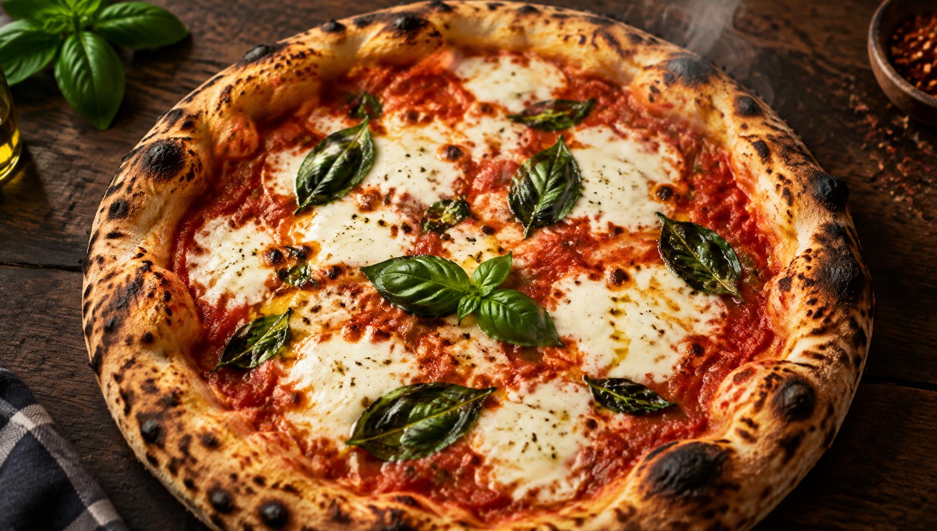 Nygräddad pizza med mozzarella och basilika